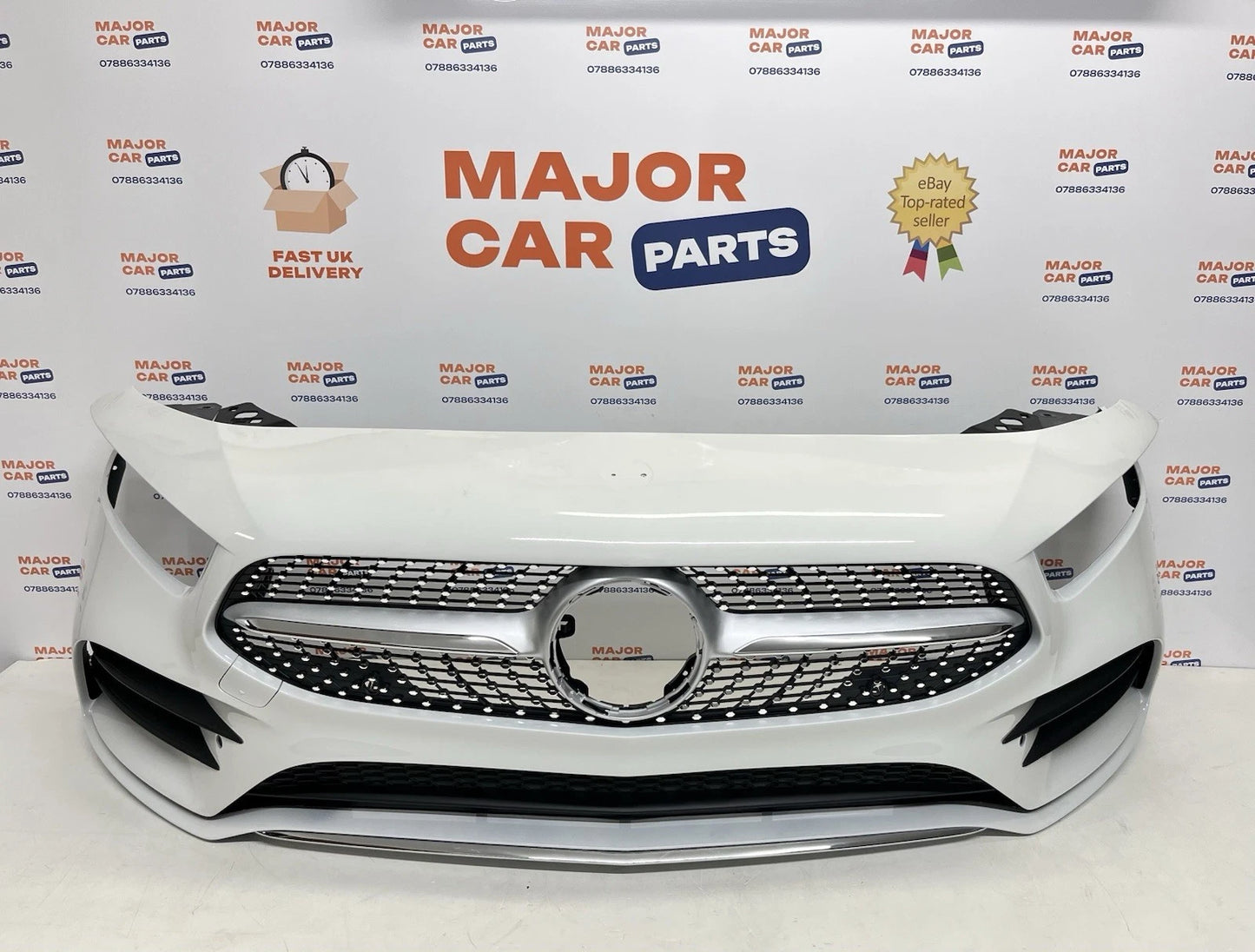 Mercedes Benz A Class W177 2019-2022 AMG Front Bumper with Grilles / White