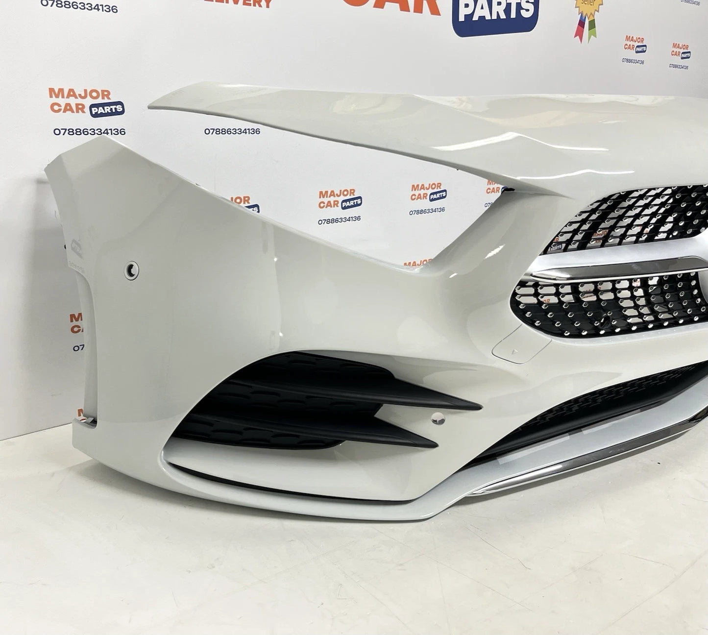 Mercedes Benz A Class W177 2019-2022 AMG Front Bumper with Grilles / White